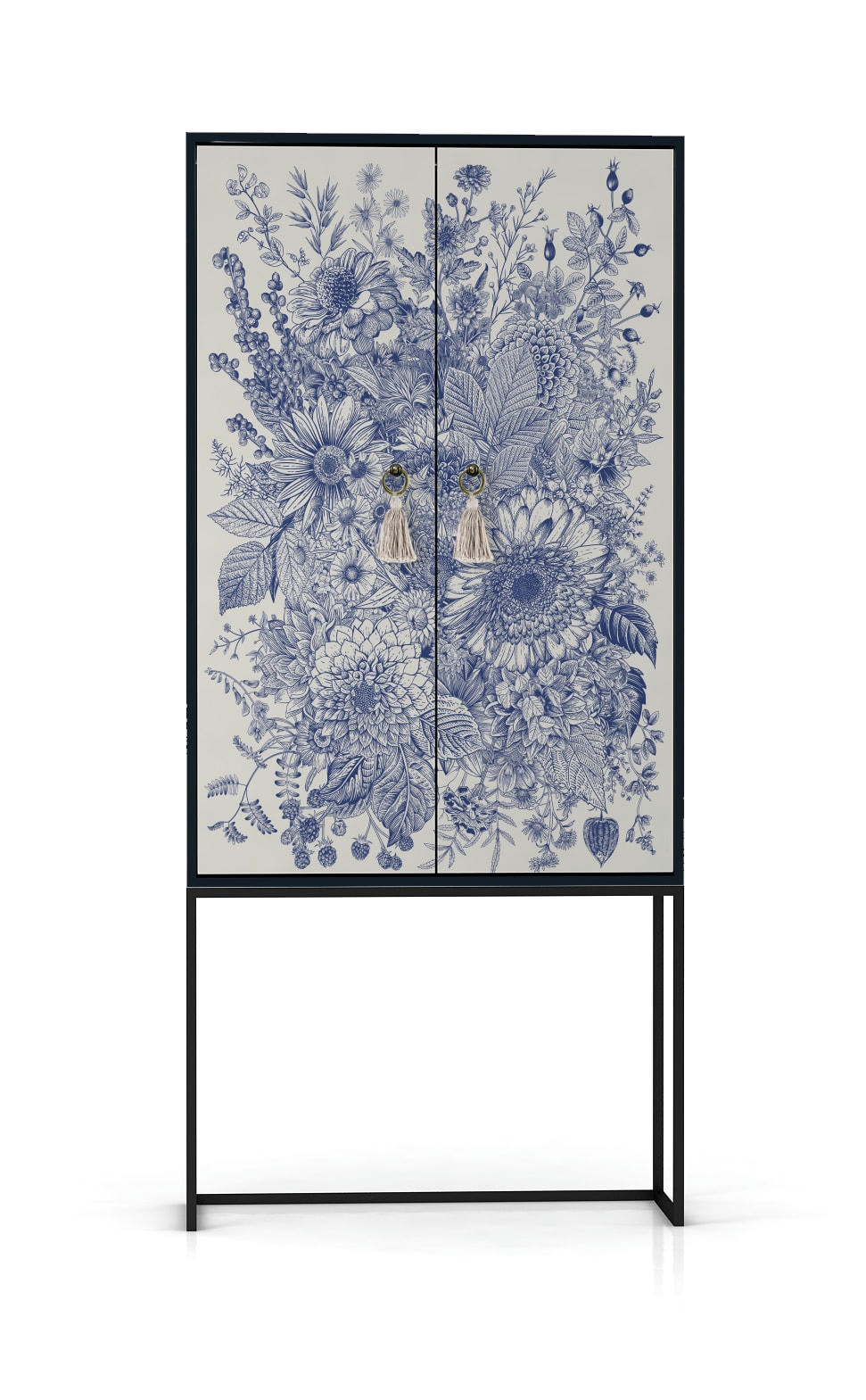 NILO - Buffet armoire 2 portes en MDF imprimé floral bleu