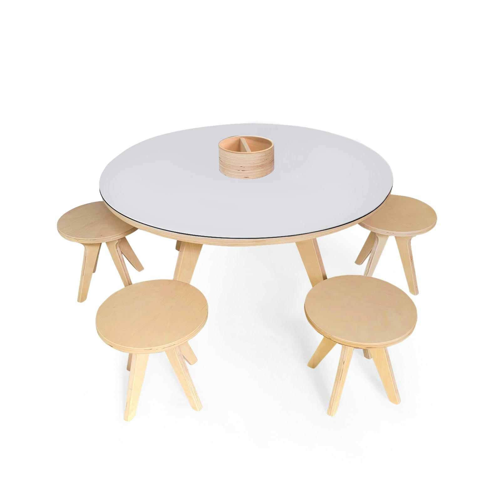 - Table à dessiner multifonction XXL en bois D90 cm avec 4 tabourets