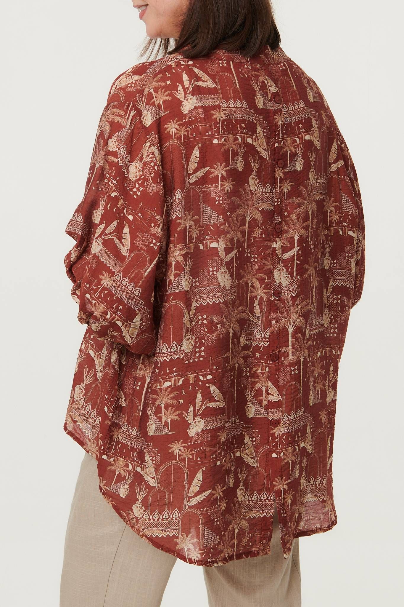 Izabel London Printed 3/4 Sleeve Semi Sheer Blouse