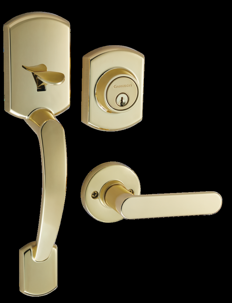Garrison Contemporary Grip Handle Set & Deadbolt Door Lock Set with Lever, Polished Brass