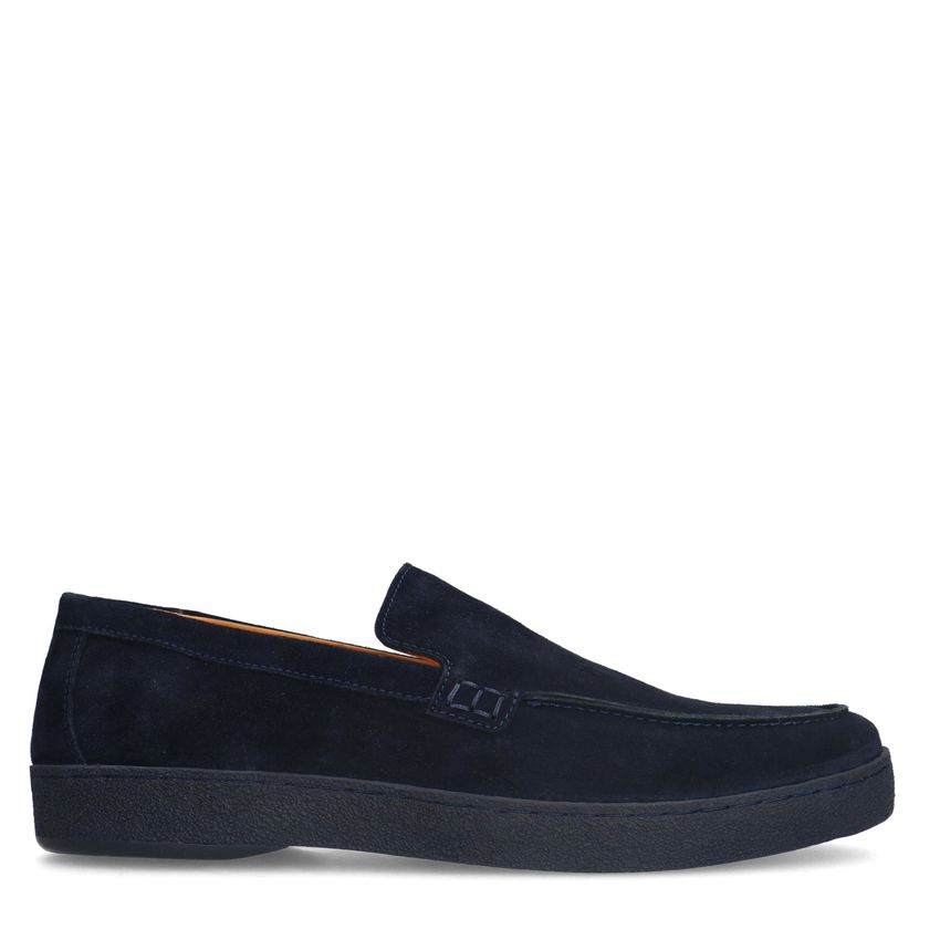 Manfield Donker blauwe suède loafers