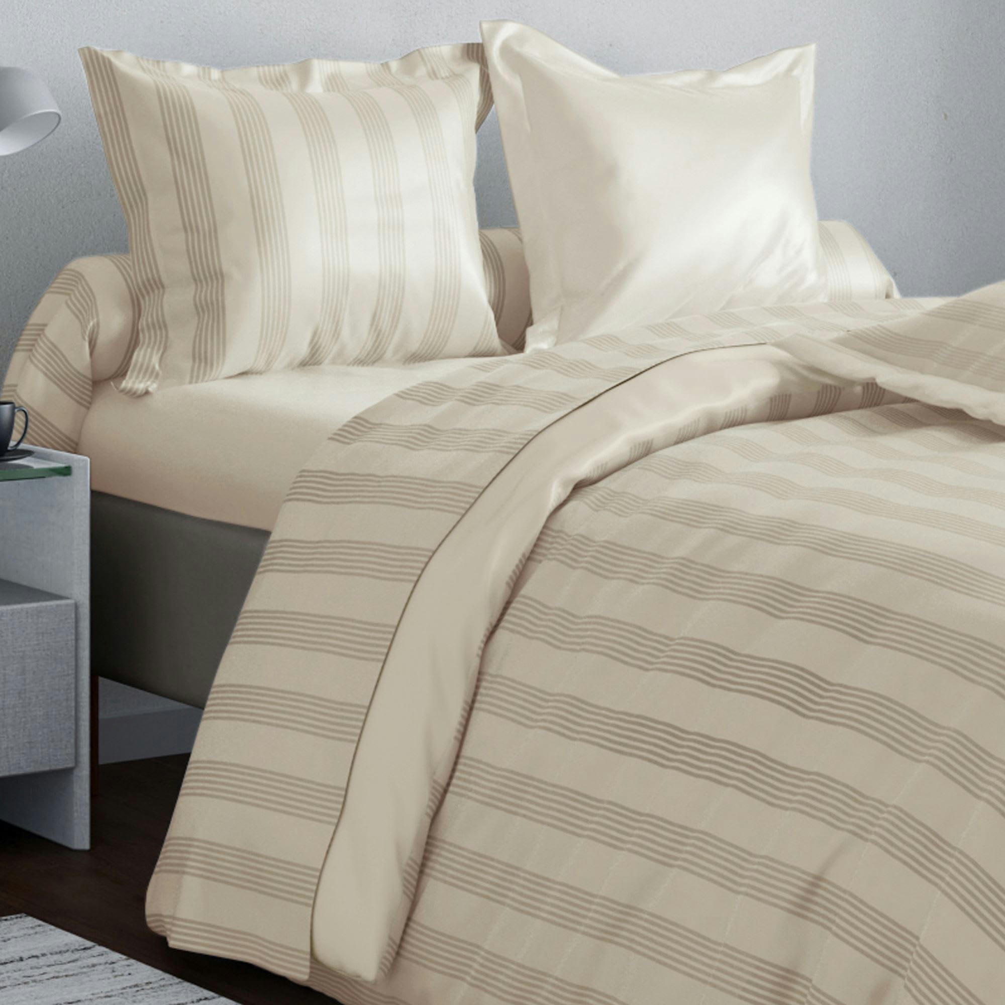 SATIN RAYE/UNI - Housse de couette 140x200 beige en coton