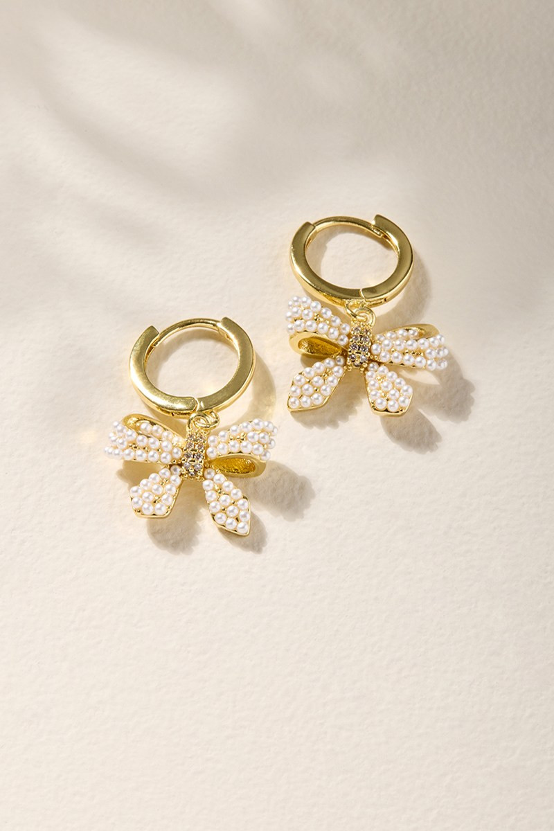 Holly Pearl Bow Charm Earrings