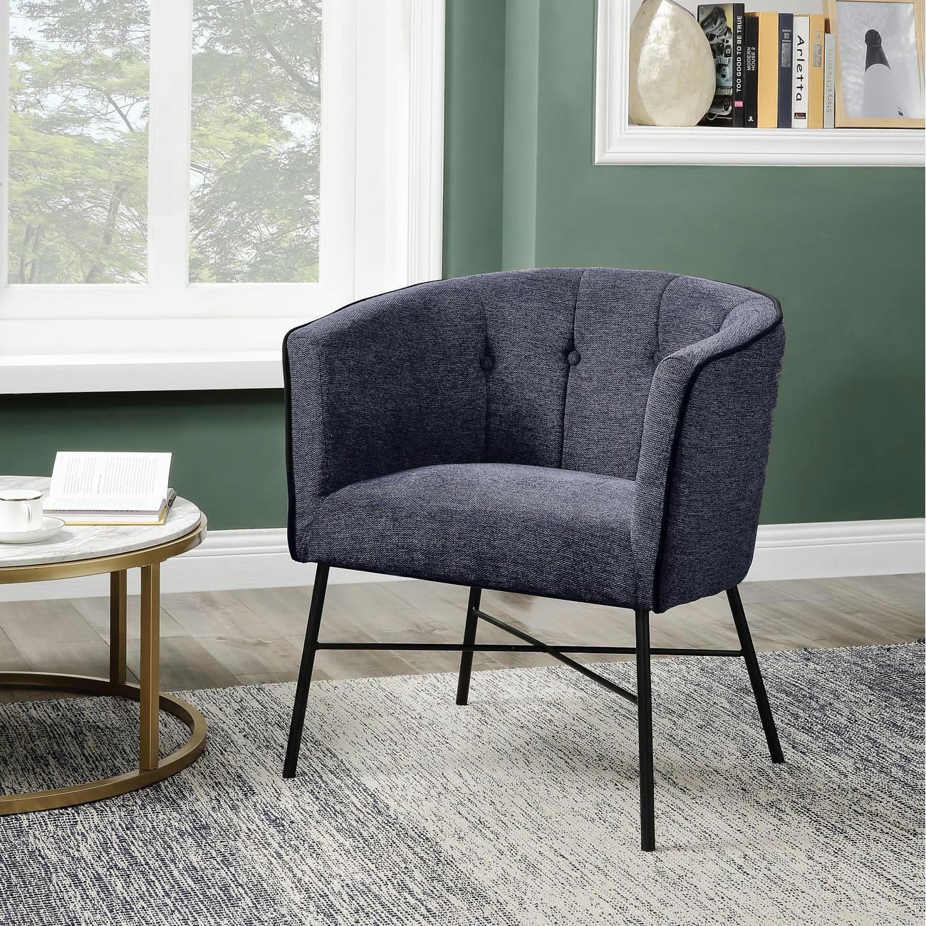 RALPH - Fauteuil assise tissu gris pieds métal