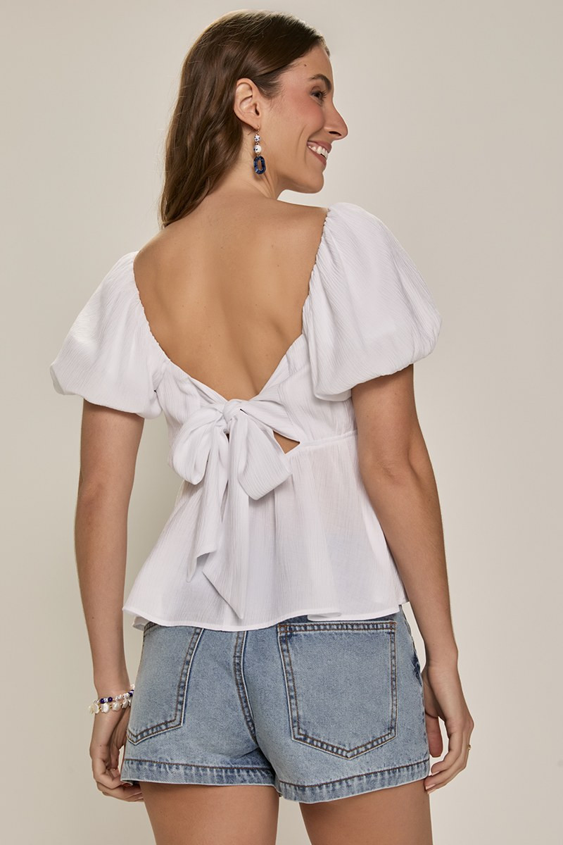 Allie Embroidered Bow Back Blouse