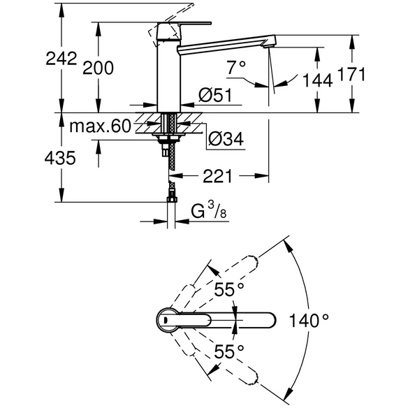 Einhand-Spültischbatterie »Get«, supersteel, Anschluss: Flex-Schläuche