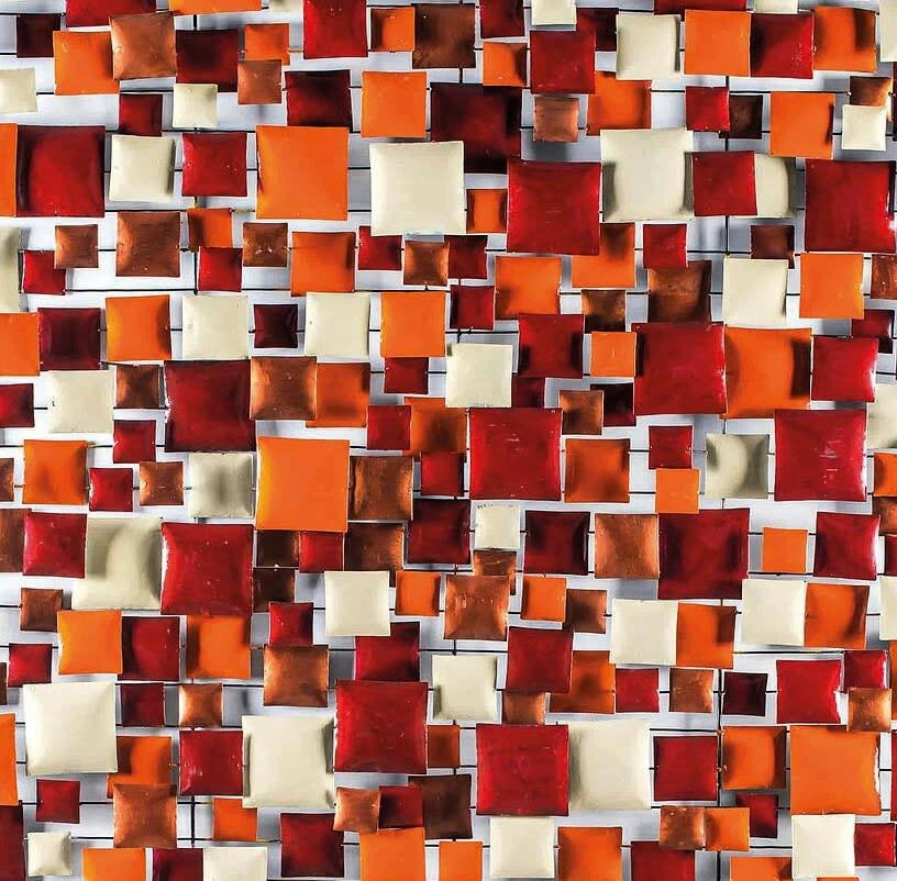 BIG-BEL - Décoration murale en métal, square rouge orange cuivre crème 150x150