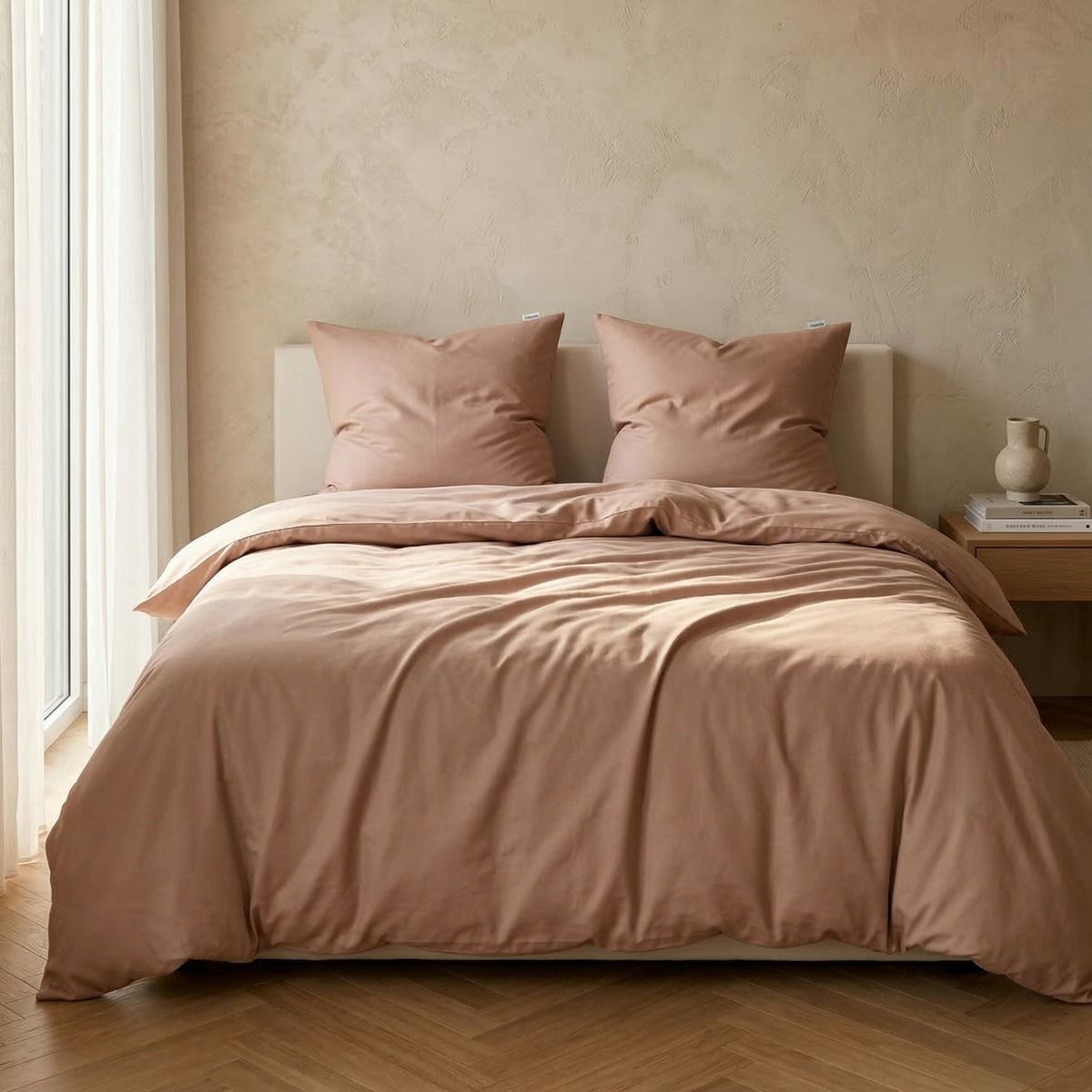 Pościel AVELIA satynowa z domieszką wiskozy ciemnobeżowa 220x200   2*70x80 cm