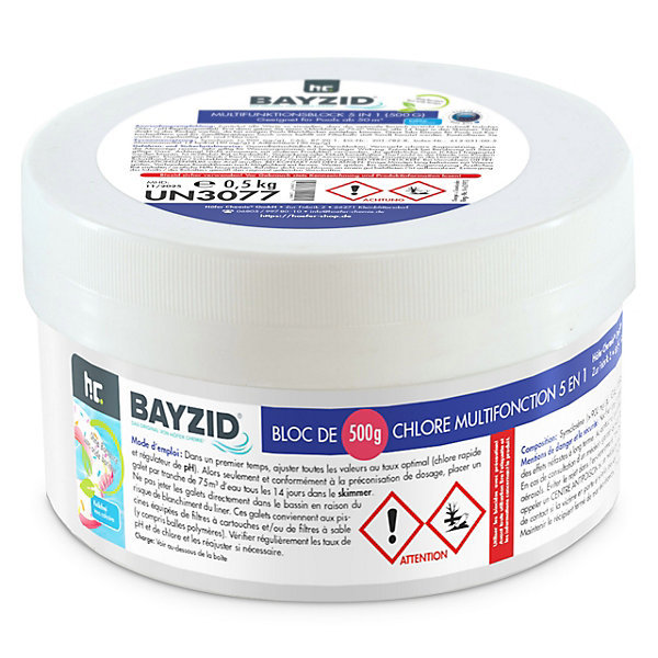 Multitabs De Chlore Bayzid 15 x 500 G, Traitement 5-en-1 Longue Durée Pour Une Eau De Piscine Toujours Claire