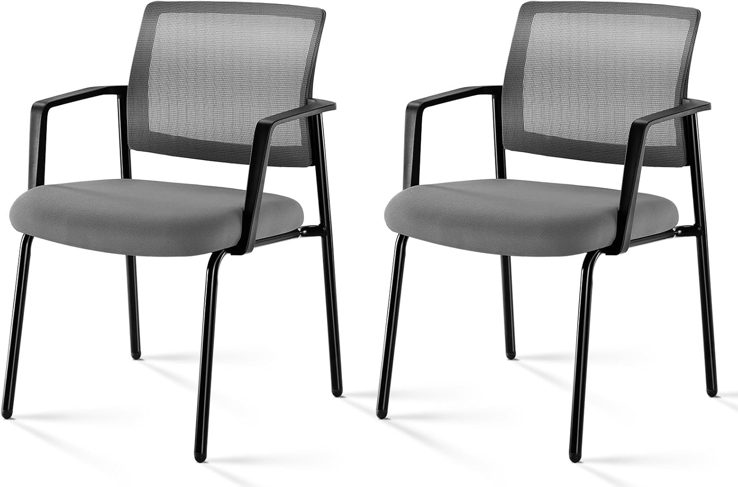 Sweetcrispy Mesh Back Stacking Arm Chairs, Upholstered Fabric Stacking Chairs, Sturdy Metal Office Chairs, Easy to Use and Store, Outdoor and Indoor, for Home, School, Party, Church, 2 Pack Grey
