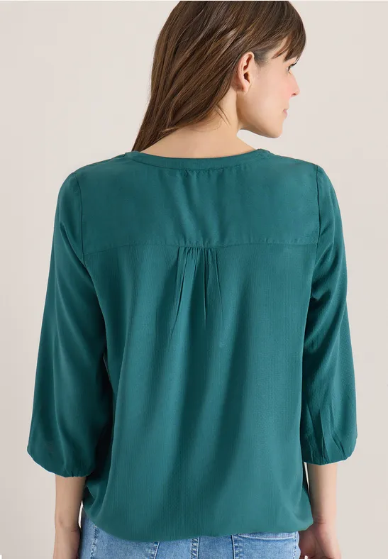3/4-Arm Bluse mit Split Neck und Bändern