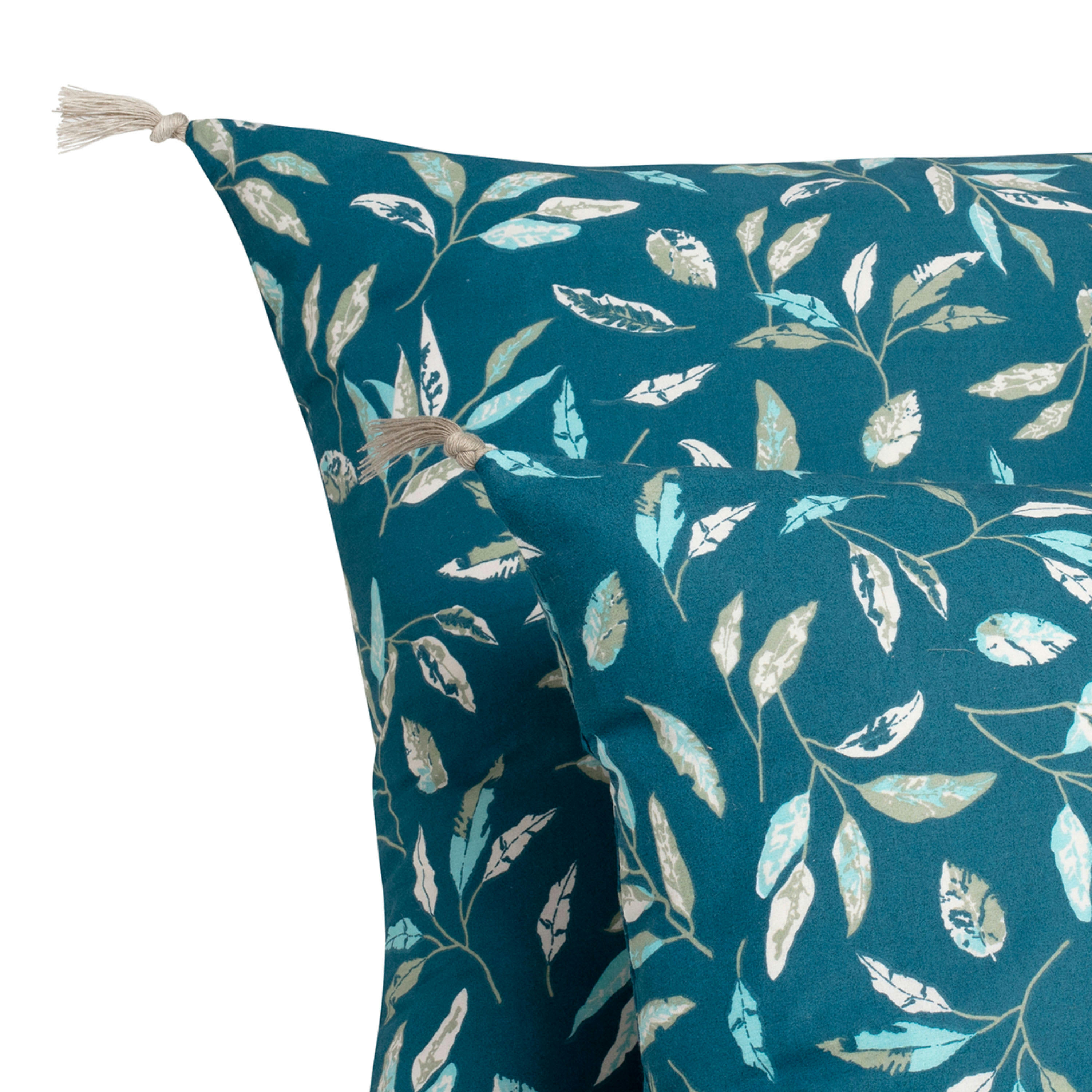 OMBRE VÉGÉTALE - Coussin imprimé en coton 45x45cm Indigo, Kaki