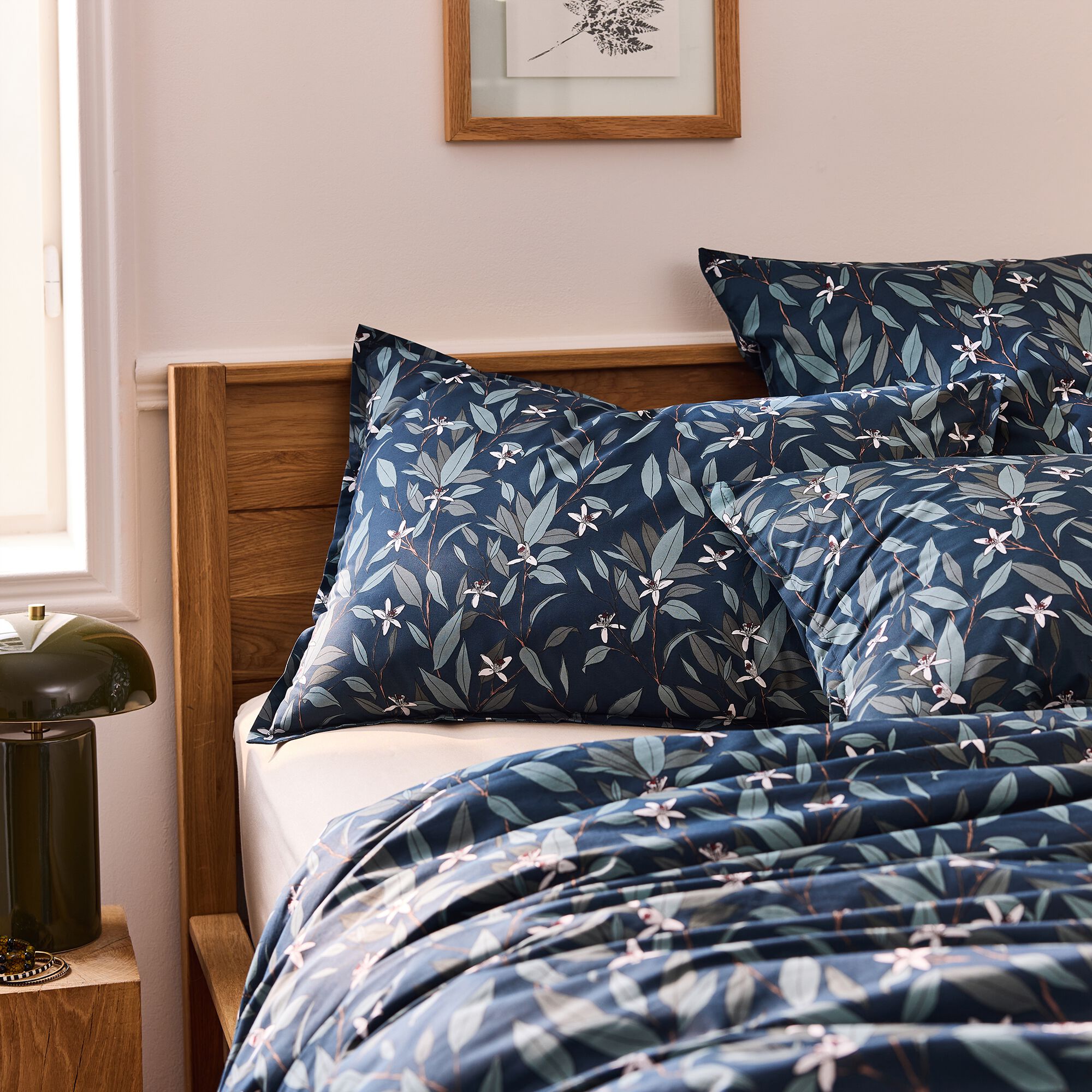 AZALEE - Lot de 2 taies d'oreiller fleurs d'oranger en percale de coton 50x70cm - bleu