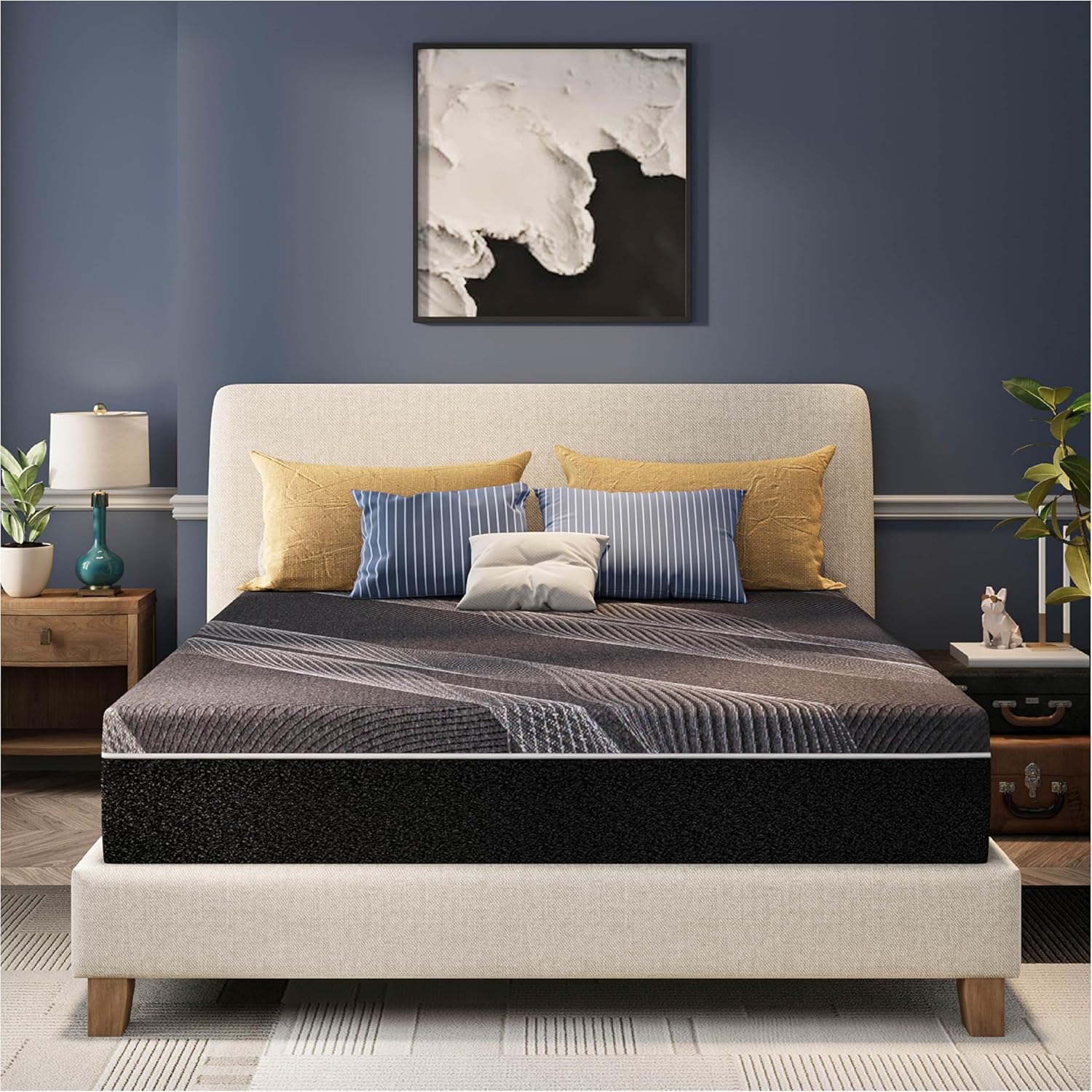 CH Charme House 12 Inch Queen Mattress, Bamboo-Charcoal Memory Foam Mattress, Cooling & Pressure Relief, Bed in a Box, Foam Made in USA & CertiPUR-US Certified, 60'x80'x12', Black