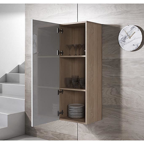 Armoire verticale brillante - Mélamine - Blanc/Sonoma - 1 porte - 3 compartiments - 40 x 29 x 126 cm