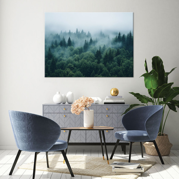 Feeby Obraz do salonu sypialni, Zielony las we mgle natura krajobraz 60x40
