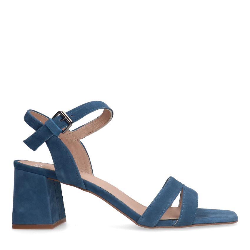Manfield Blauwe suède sandalen met hak
