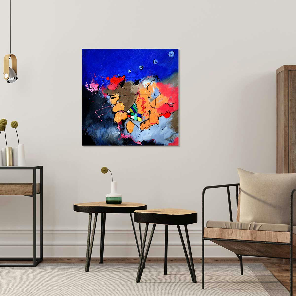 - Tableau abstrait jeu de couleurs imprimé sur toile 80x80cm