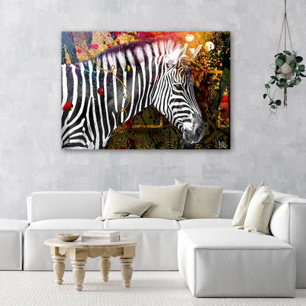 Feeby Obraz na płótnie, Zebra na kolorowym tle 60x40