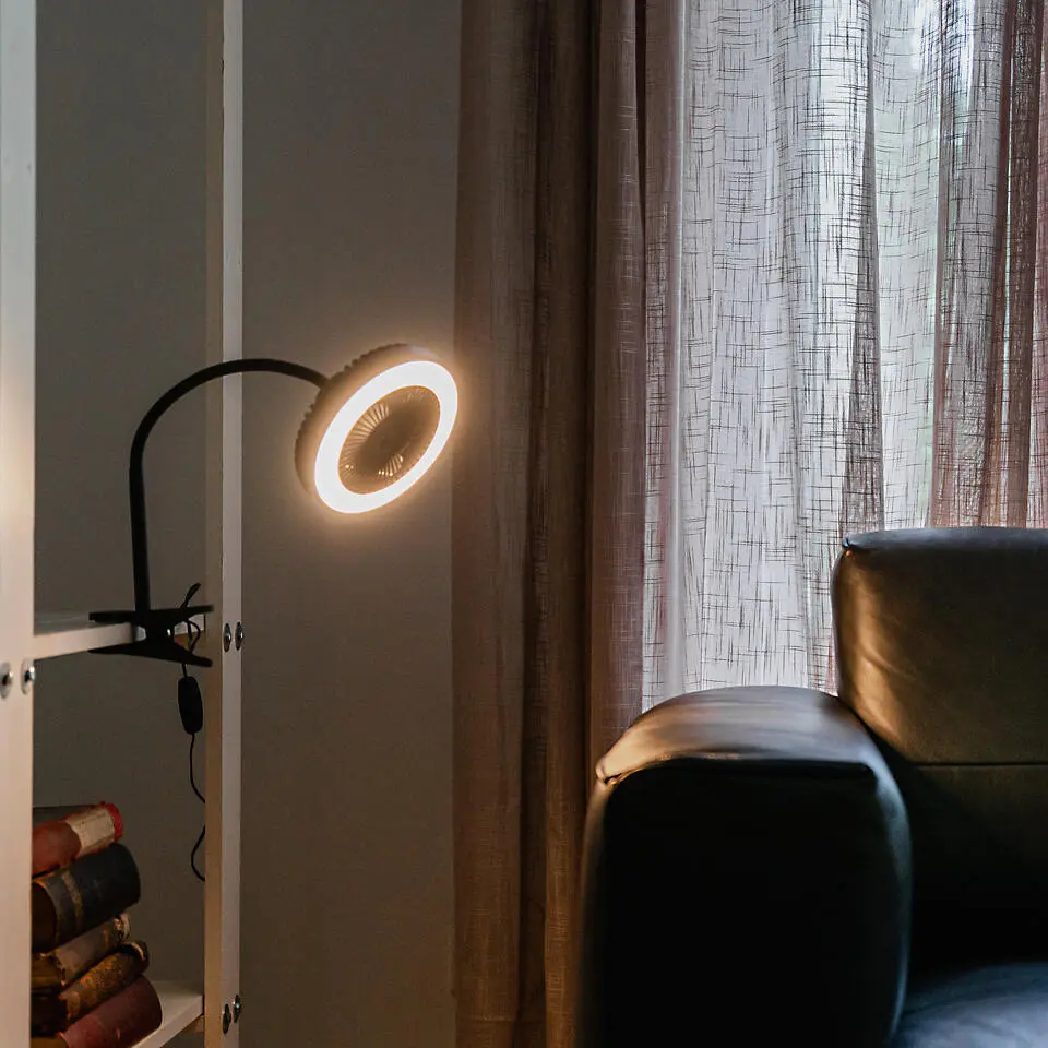 Qazqa tafelventilator dores zwart ge?ntegreerde led