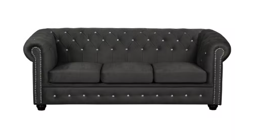 Ropez Chesterfield York Blink 3 kryształki welur grafitowy