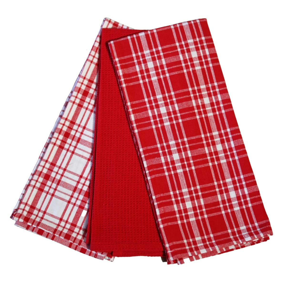 DUNDEE - 3 torchons assortis coton  rubis 45x70 cm