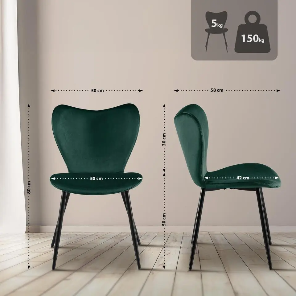 CLP Eetkamerstoel Maika zwart Frame - Fluweel - groen