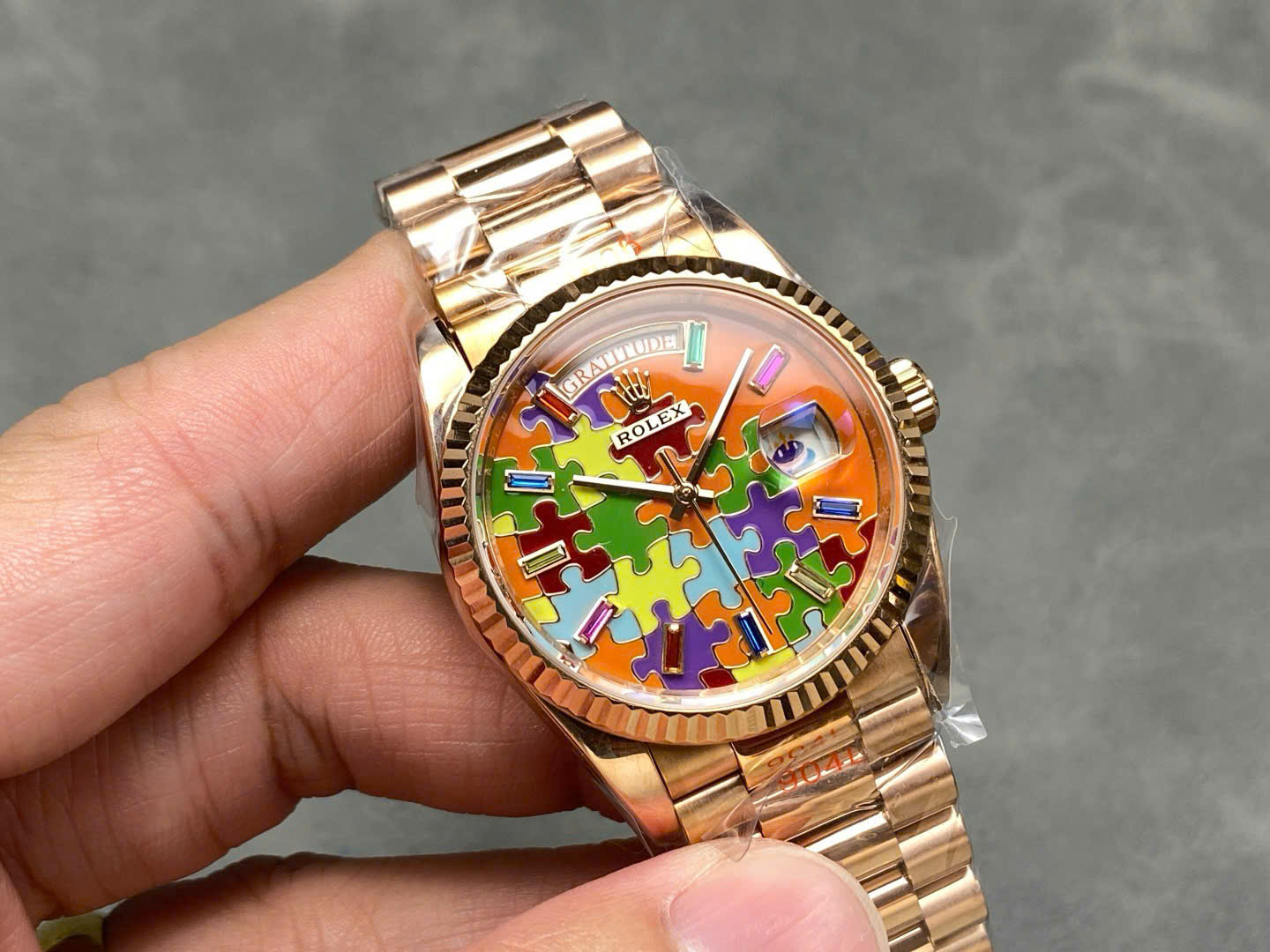 Rolex Day-Date 128235 RG Plated Puzzle Motif Dial 36mm Super Clone