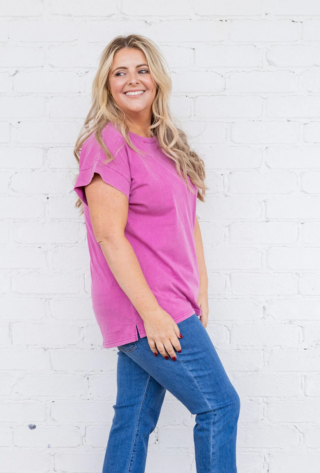 Selene Cap Sleeve Tee in Magenta