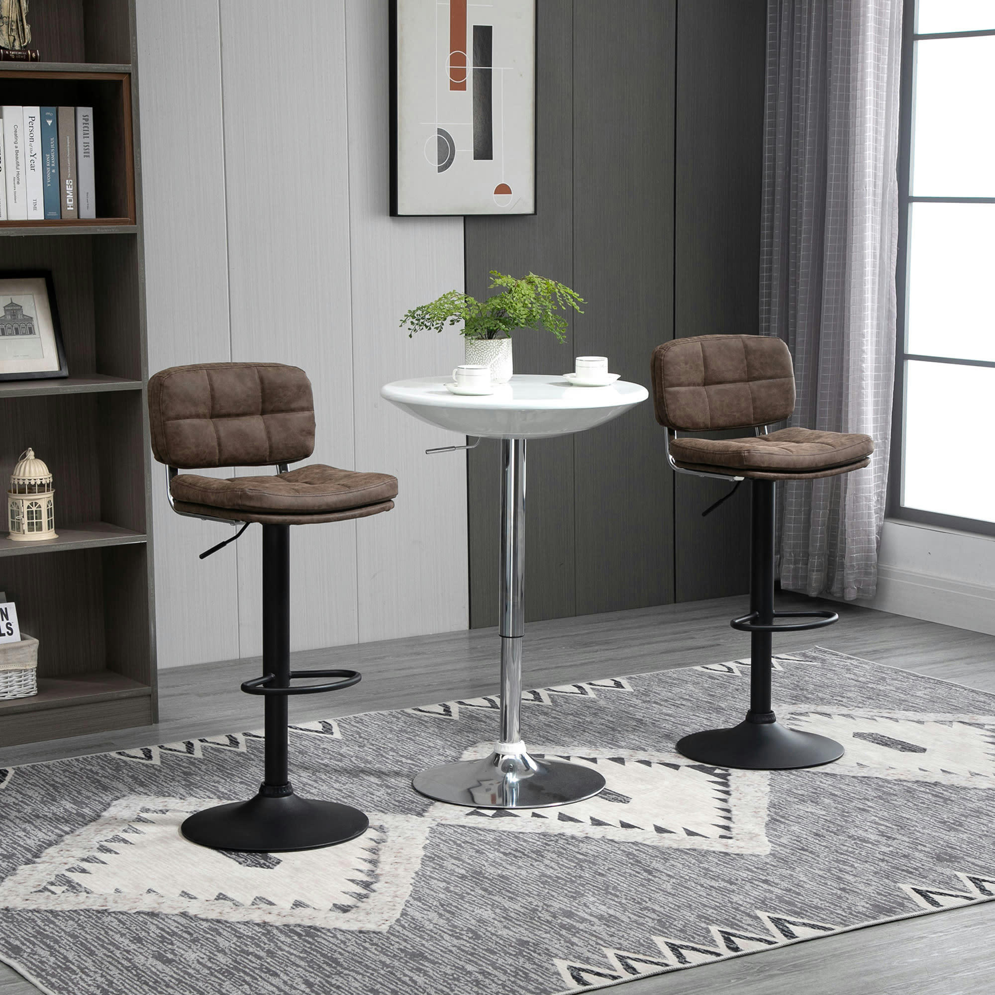 - Lot de 2 tabourets de bar Vintage capitonné marron effet vieilli