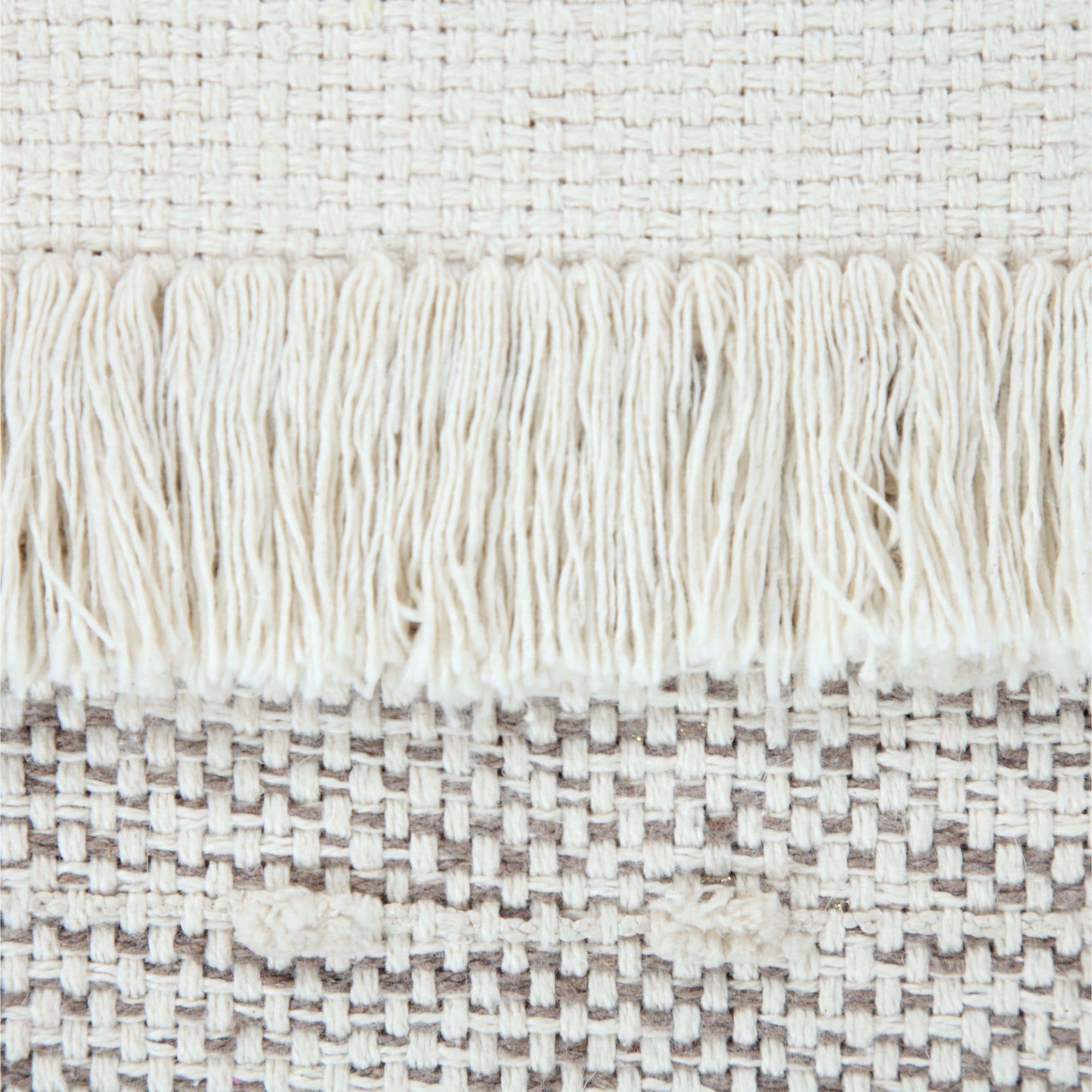 18 Beige and Brown Shag Textured Handcrafted Square Pouf Ottoman