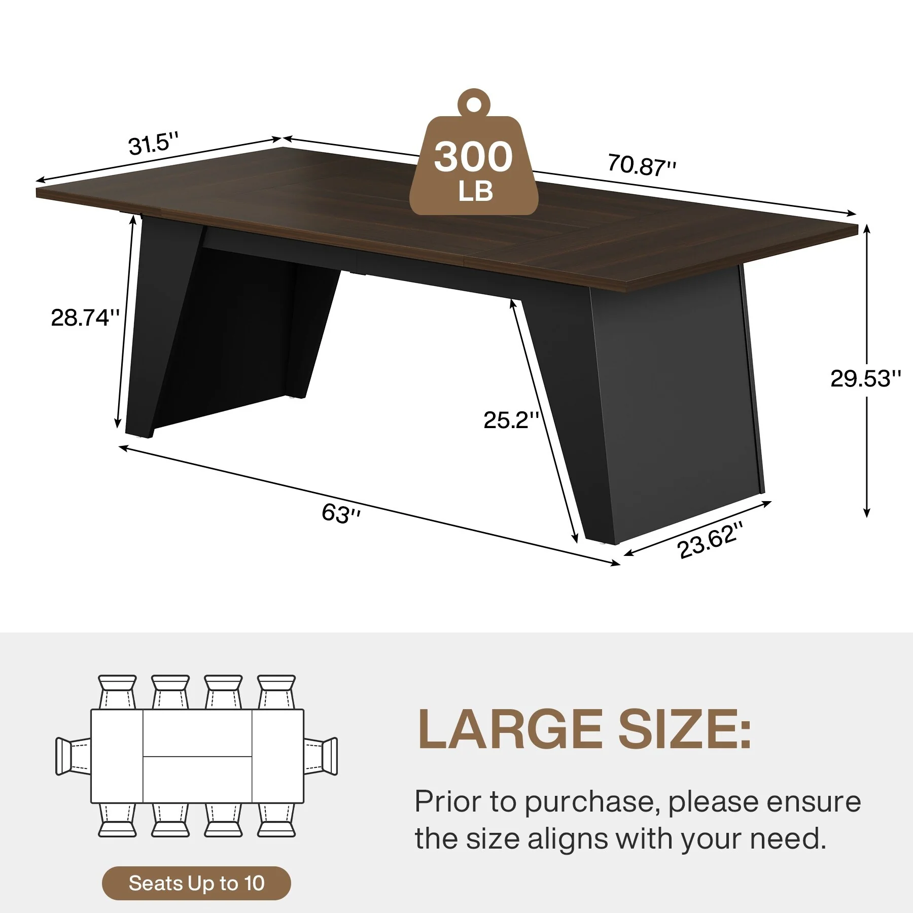 70'' Modern Conference Table, 5.9 ft Large Meeting Table with Sturdy Frame