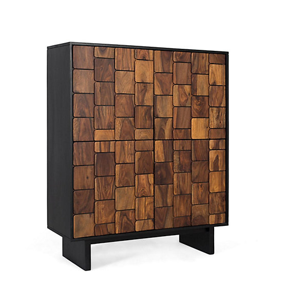 Meuble bar en bois de manguier massif et effet tridimensionnel Sheezam