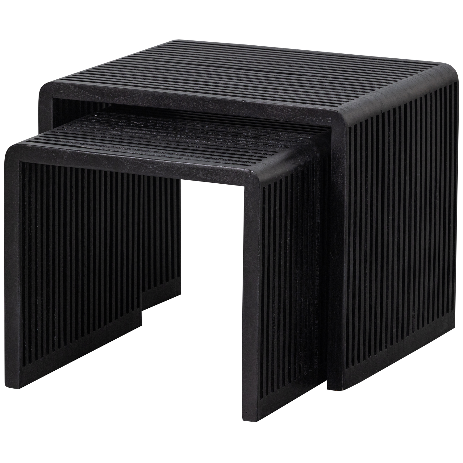 WOOOD Willa Bijzettafels Set van 2 - Teak - Zwart - 50x45x40