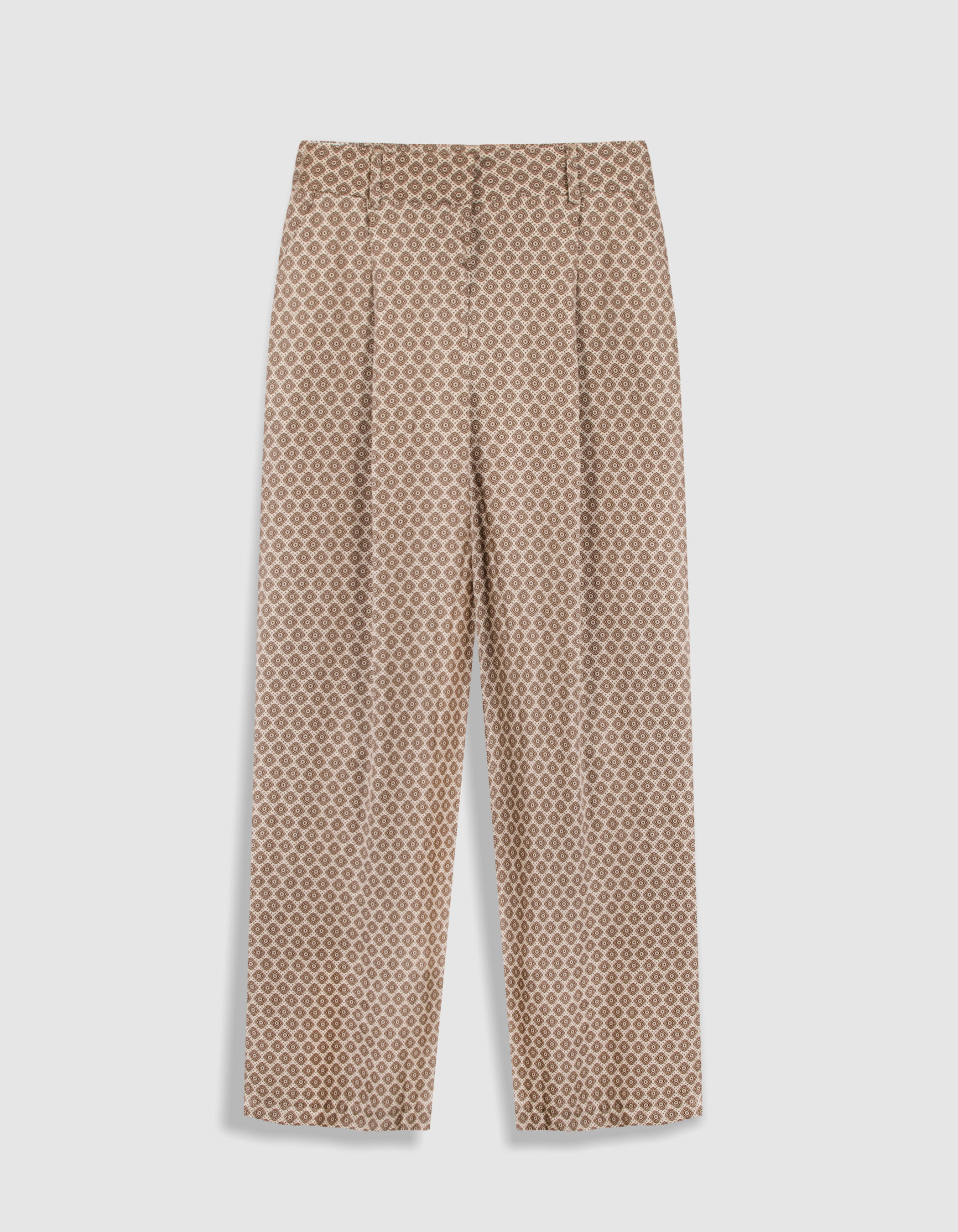Pantalon large beige motif géométrique Femme