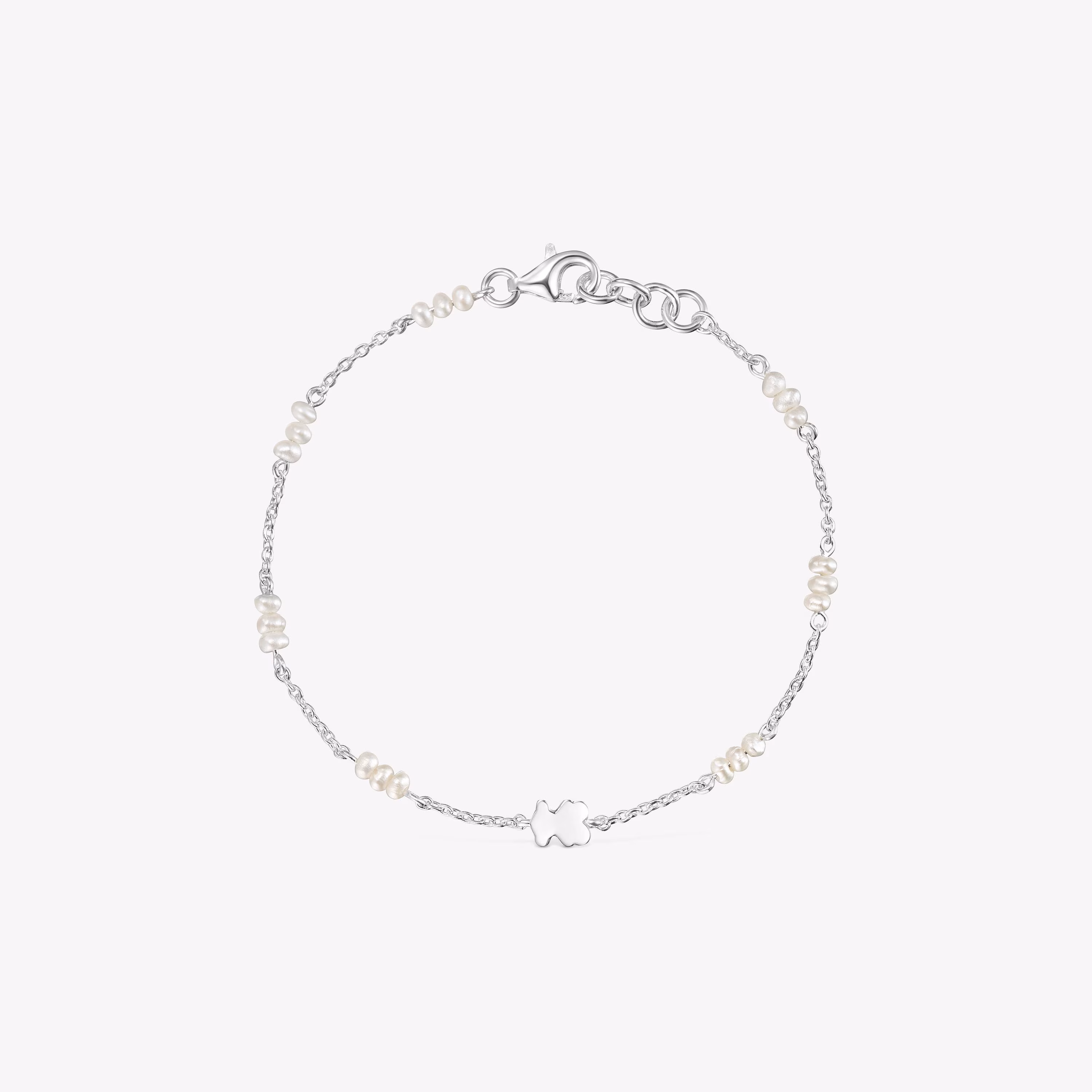 Pulsera cadena de plata, perlas cultivadas y detalle oso Sweet Dolls