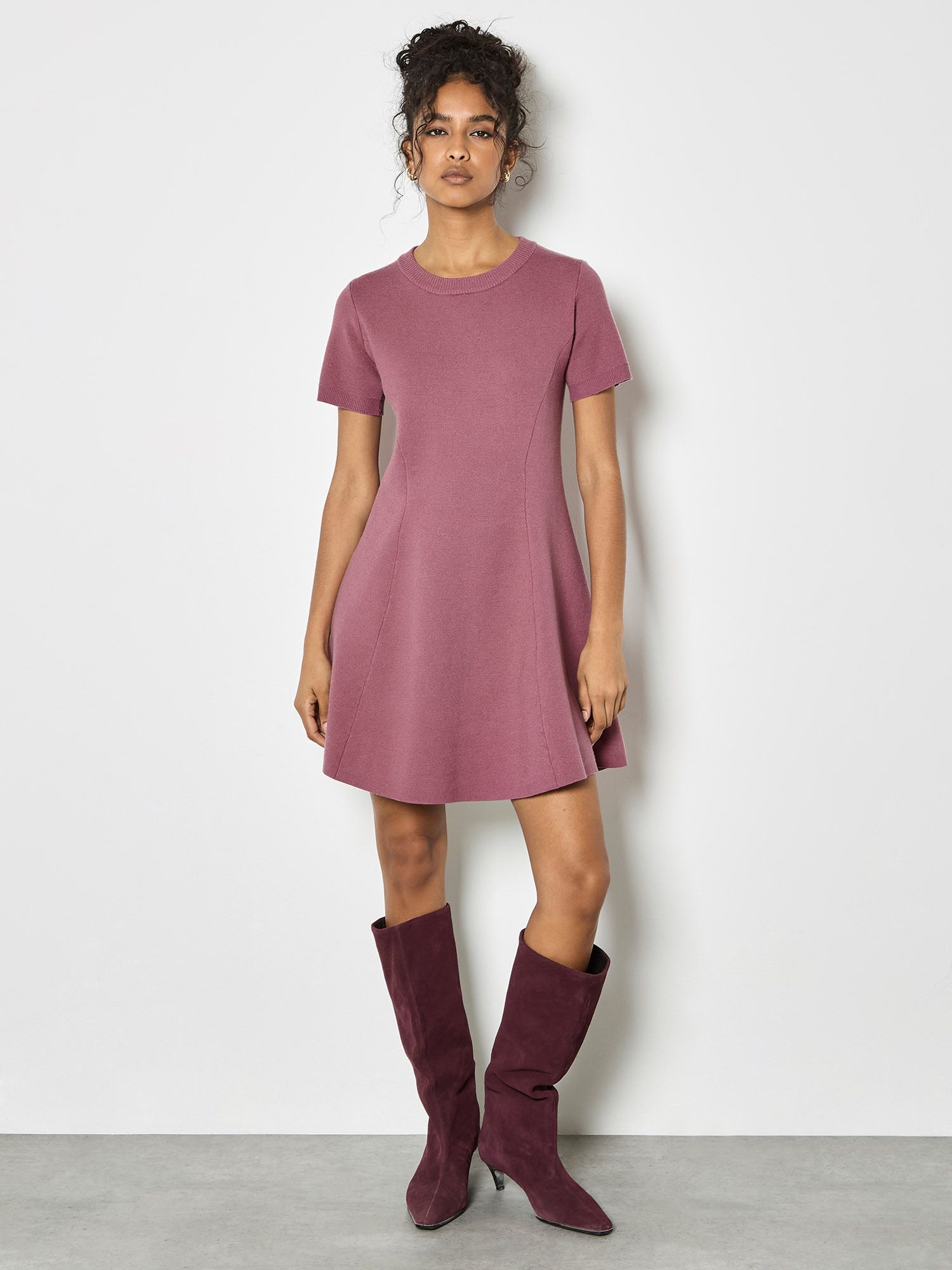 Apricot Panel Knitted A-Line Mini Dress