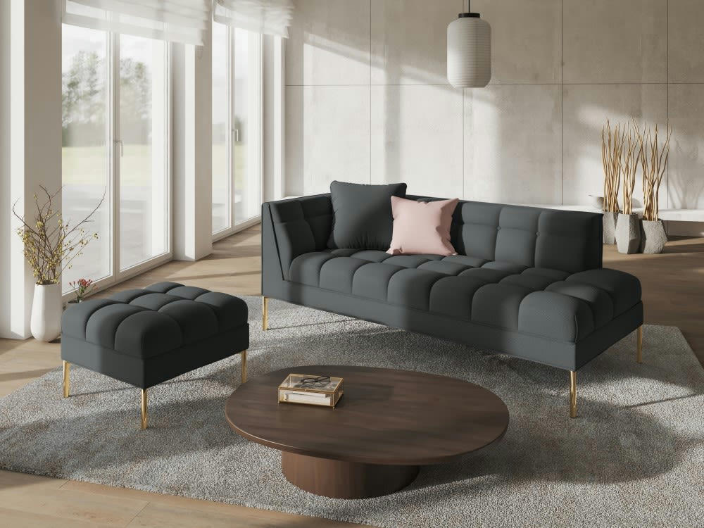 KAROO - Méridienne droite tissu structuré gris foncé