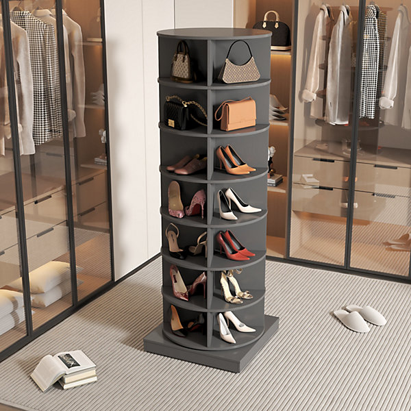 Meuble à chaussures 100 cm rotatif 360 degrés 7 étagères design moderne gris MDF panneaux de particules