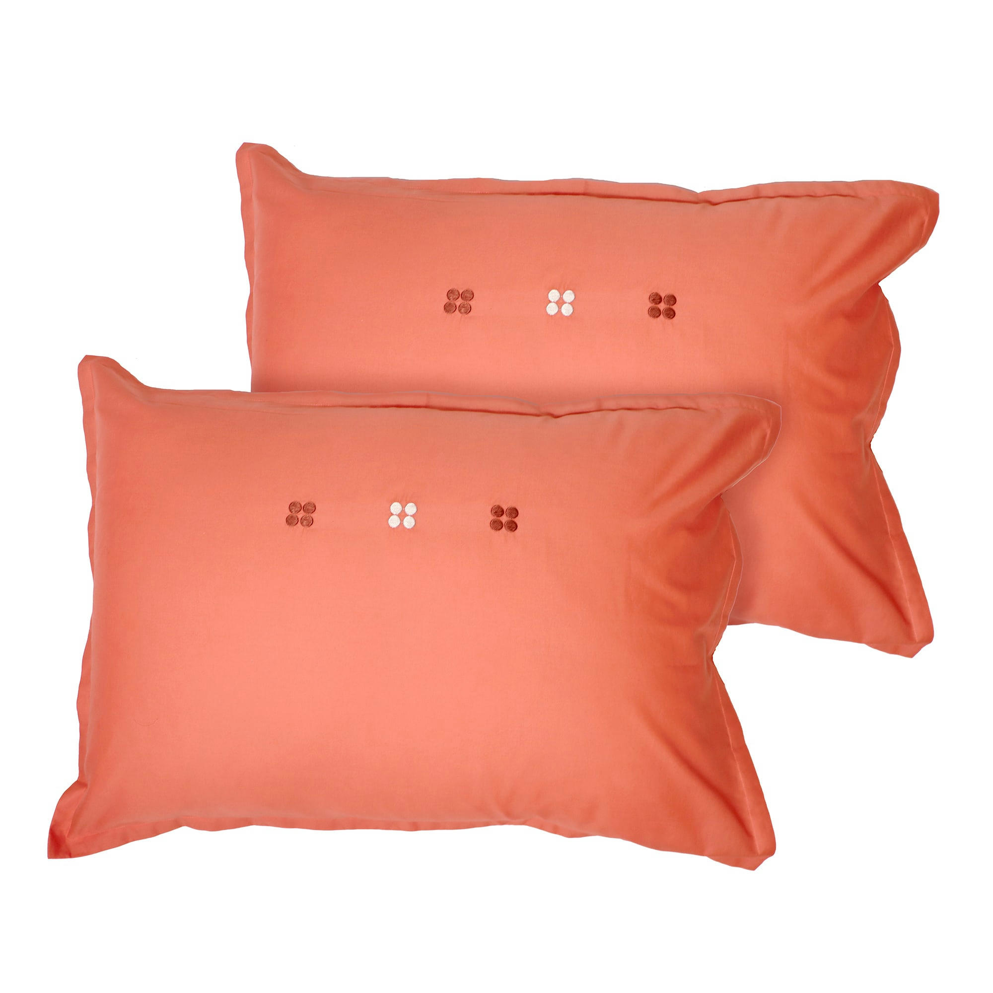 DRAGÉES DÉLICES - Set de 2 taies d’oreiller brodées percale BIO Terracotta 50x70cm