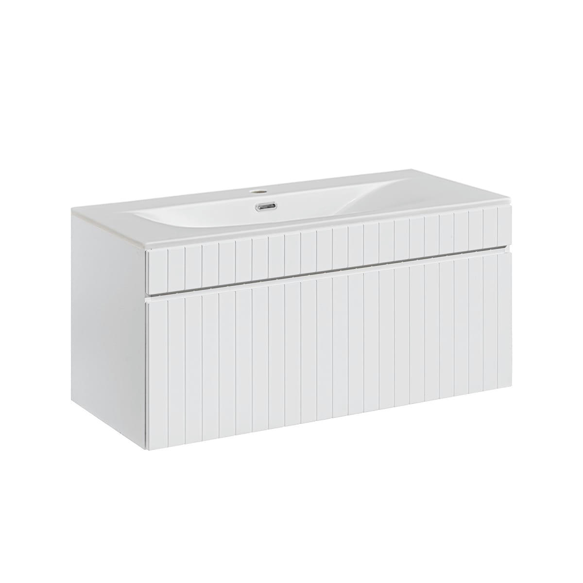 - Ensemble meuble simple vasque encastrée 100cm et colonne blanc