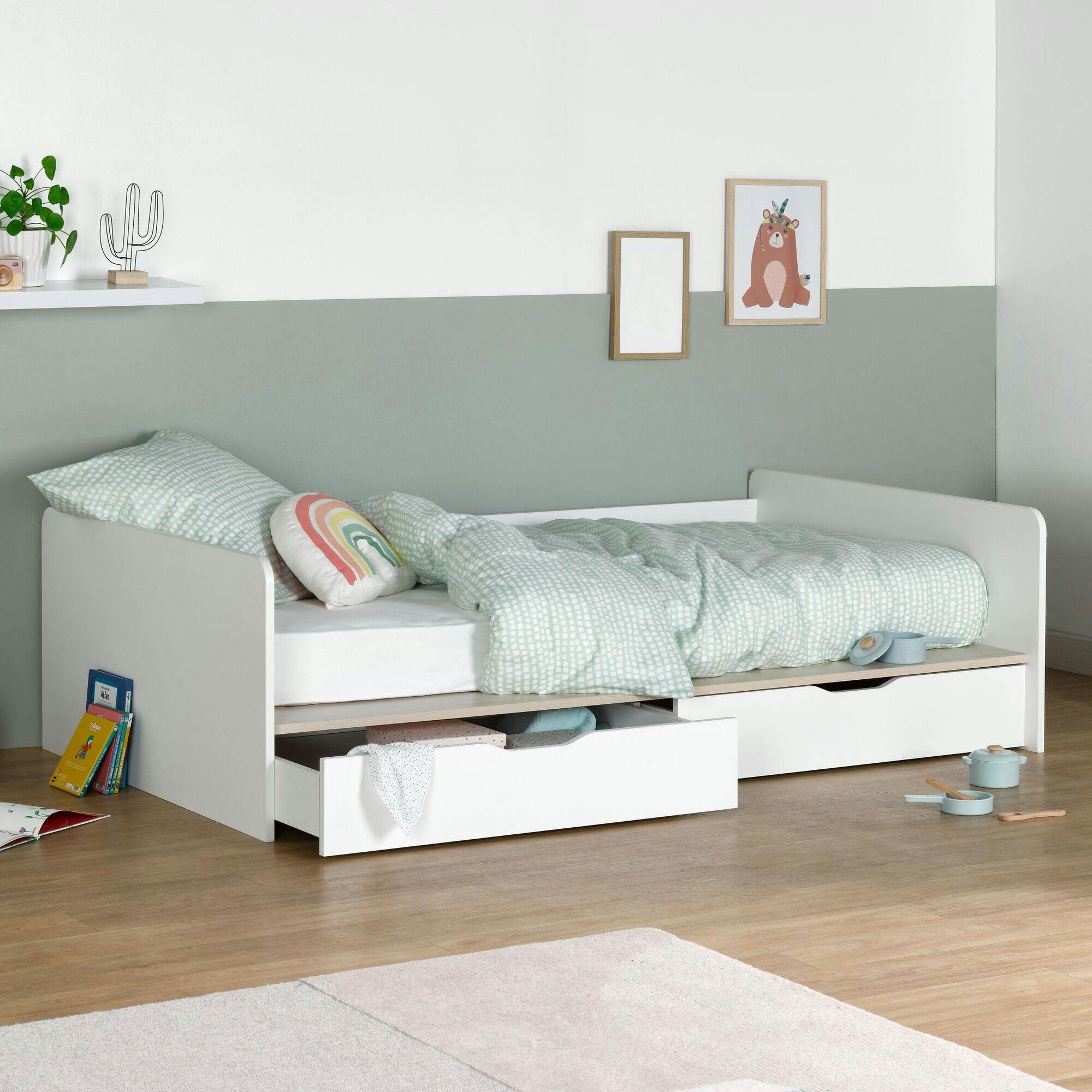 SIMON - Lit banquette avec 2 tiroirs blanc 90 x 190 cm