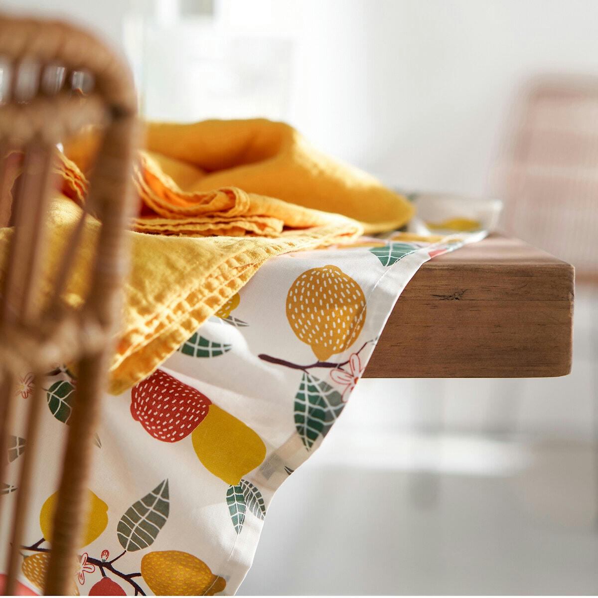 Nappe type toile cirée, pur coton souple, Citron