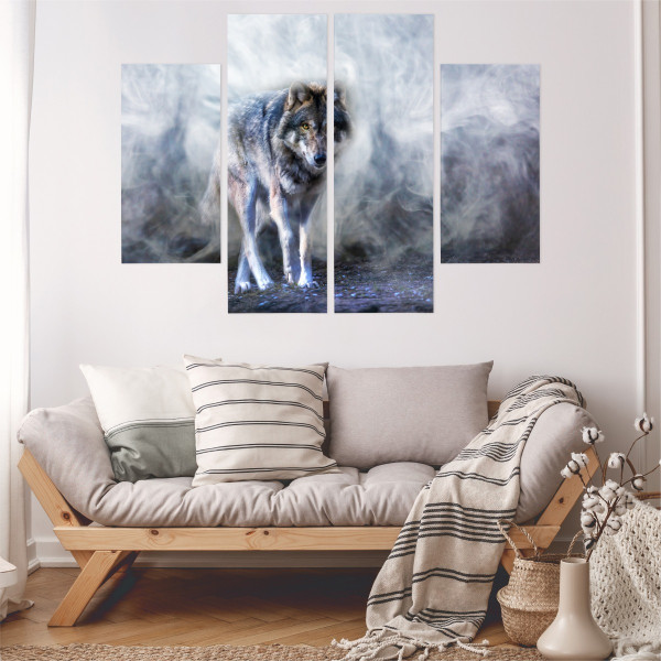 Obraz 4-Częściowy WILK we Mgle Zwierzę 3D 80x60cm