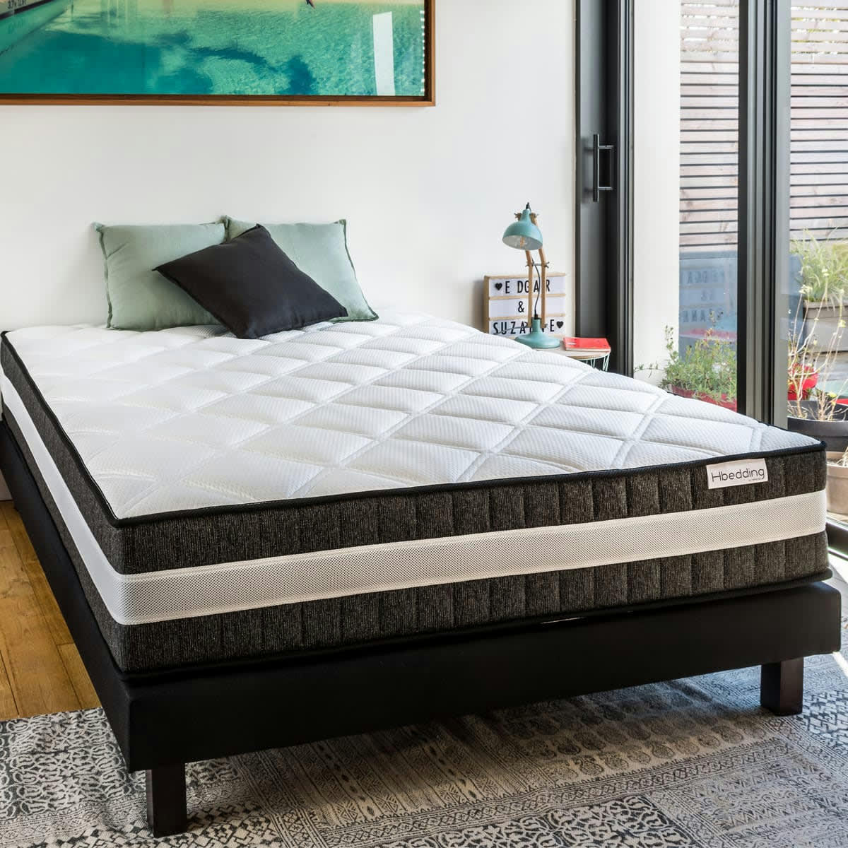 ENSEMBLE SPRING LUXE - Ensemble Matelas 160x200 Ressorts Ensachés + Sommier