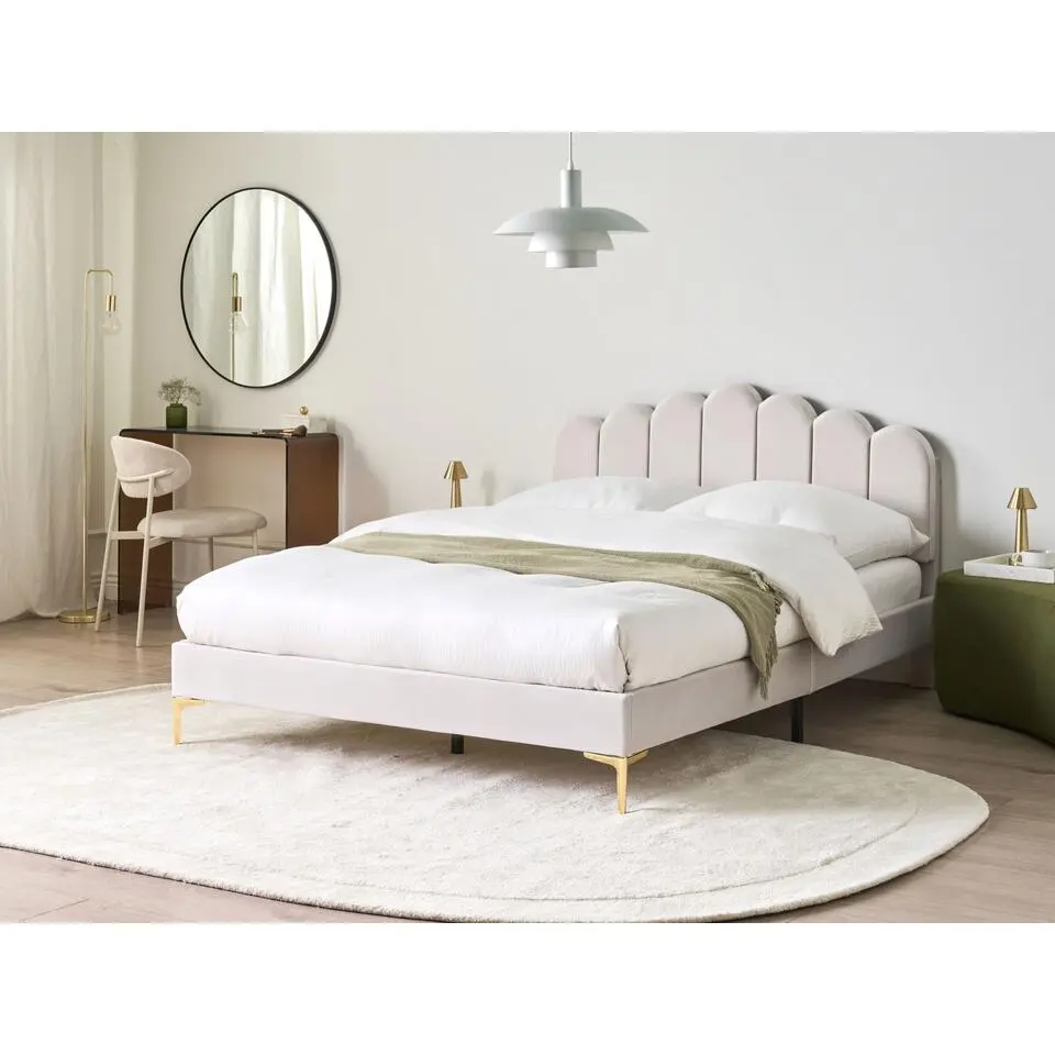 SAUVIAN - Bed - Gebroken wit - 140 x 200 cm - Fluweel