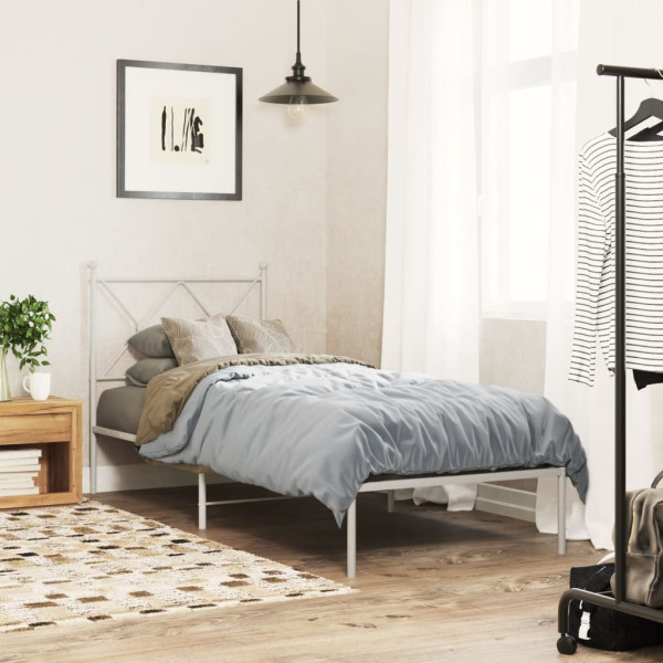 Metalowe łóżko z wezgłowiem bez materaca białe 75x190 cm