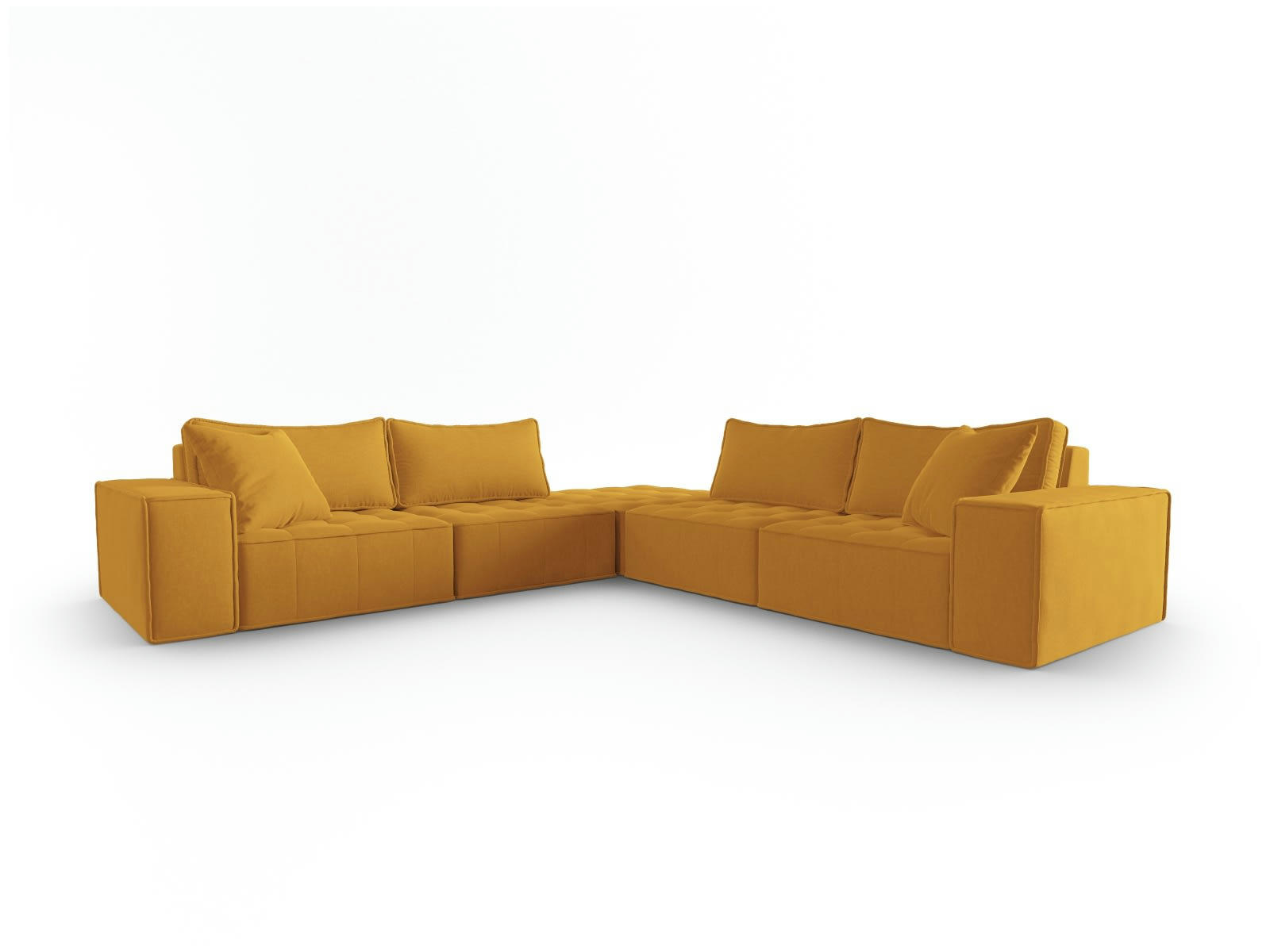 MIKE - Canapé d'angle symétrique 7 places en tissu structurel moutarde