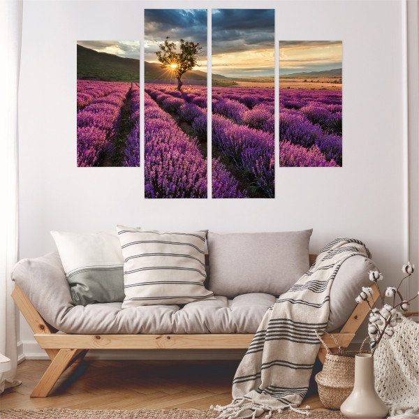 Obraz 4-Częściowy Pole LAWENDY Pejzaż 3D 80x60cm