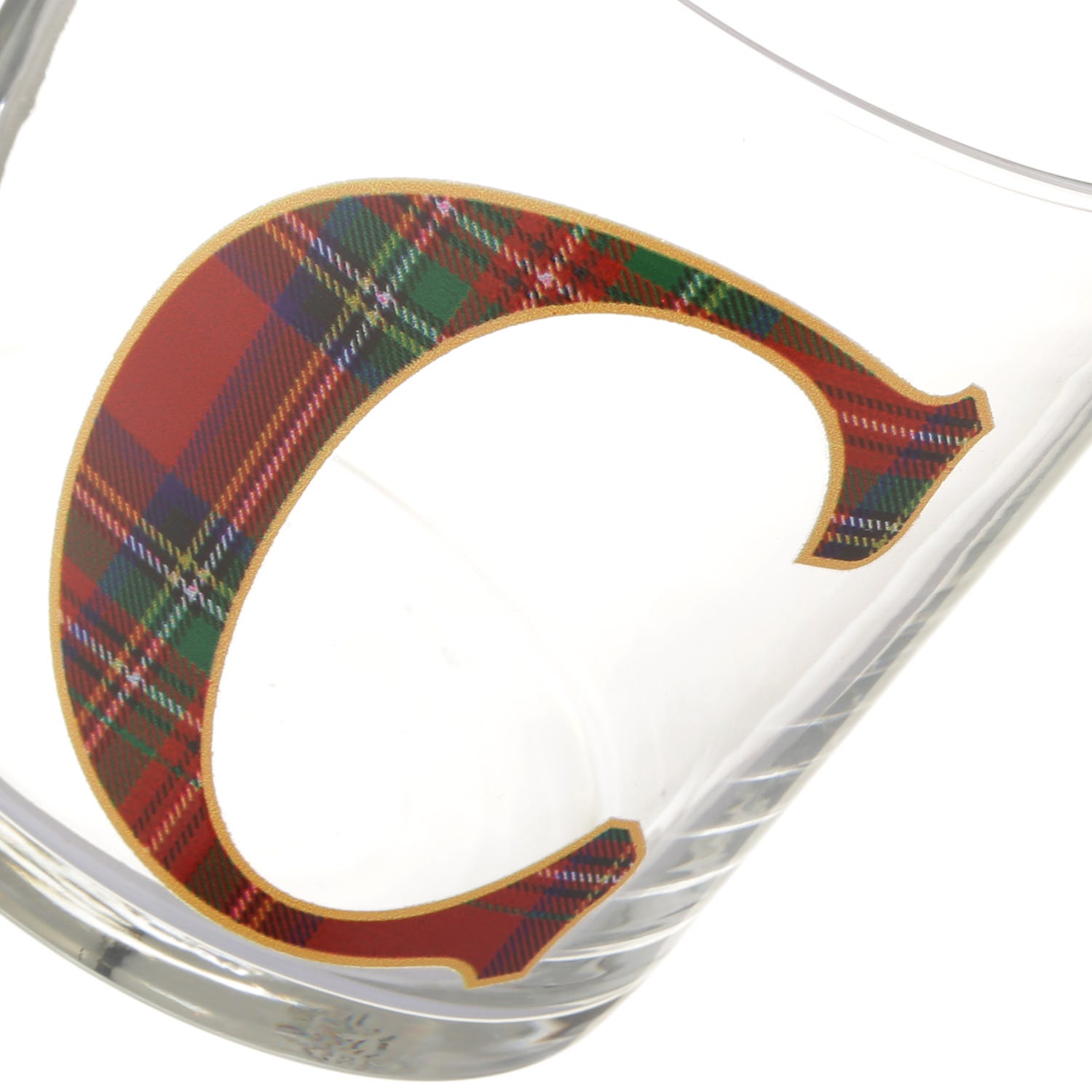Bicchiere lettera C tartan rosso in vetro 360 ml